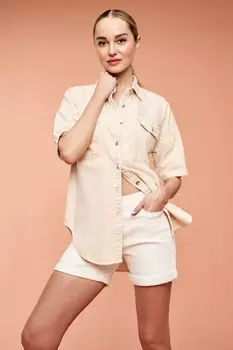 Джинсовая рубашка с короткими рукавами Next, розовый