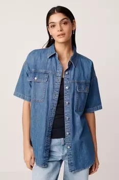 Джинсовая рубашка с короткими рукавами Next, синий