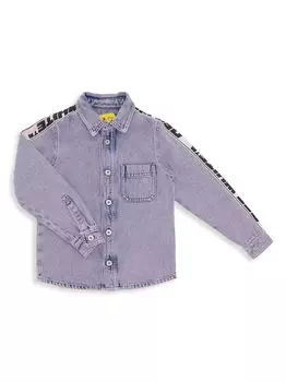 Джинсовая рубашка с логотипом Little Girl's & Girl's Off-White, розовый