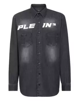 Джинсовая рубашка с логотипом Plein Philipp Plein, серый