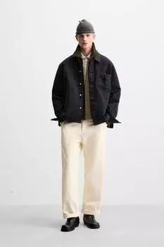 Джинсовая рубашка с матовой текстурой ZARA, синий