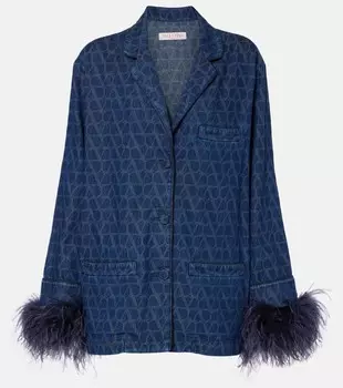 Джинсовая рубашка с отделкой перьями Valentino, цвет medium blue denim