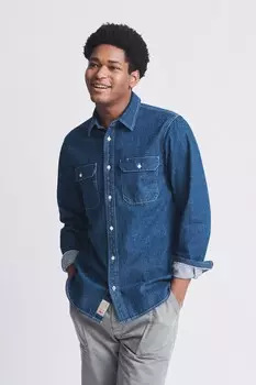 Джинсовая рубашка с отделкой селвидж Aubin, синий