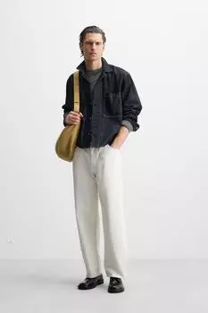 Джинсовая рубашка с отстрочкой сверху ZARA, синий