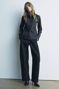 Джинсовая рубашка с отстрочкой ZARA, синий
