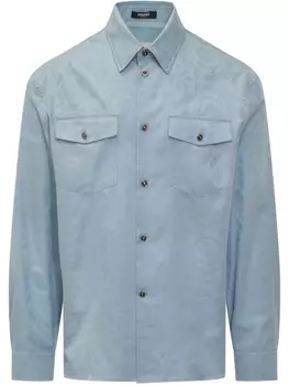 Джинсовая рубашка с принтом Versace Barocco, синий