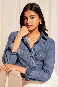 Джинсовая рубашка с пуговицами в стиле вестерн Friends Like These, синий