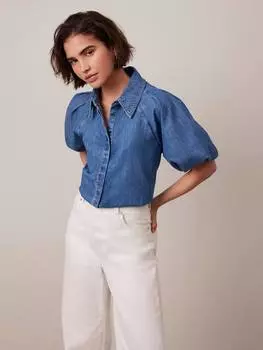 Джинсовая рубашка с пышными рукавами Mint Velvet, синий