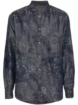 Джинсовая рубашка с жаккардовым узором ETRO, синий