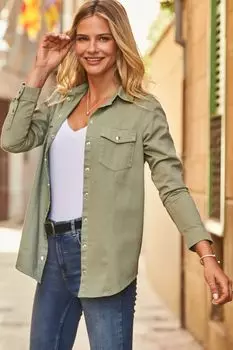 Джинсовая рубашка Sosandar, зеленый