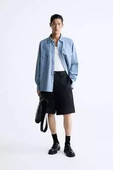 Джинсовая рубашка стеганая рубашка Zara, голубой
