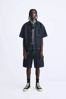 Джинсовая рубашка стеганая рубашка Zara, синий