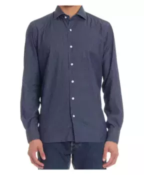 Джинсовая рубашка строгого кроя с перламутровыми пуговицами Barba, синий