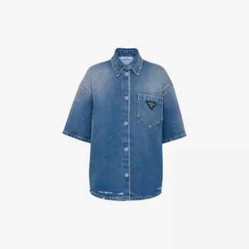 Джинсовая рубашка свободного кроя Brand-Plaque Prada, синий