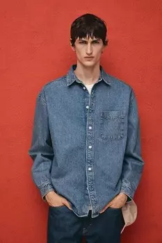 Джинсовая рубашка свободного кроя H&M, синий
