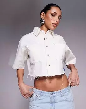 Джинсовая рубашка свободного кроя Hugo Blue светло-бежевого цвета