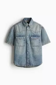 Джинсовая рубашка свободного кроя с короткими рукавами H&M, синий