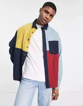 Джинсовая рубашка свободного кроя в стиле колор-блок ASOS