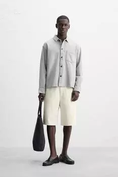 Джинсовая рубашка свободного покроя ZARA, серый