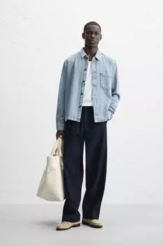 Джинсовая рубашка свободного покроя ZARA, средне-синий