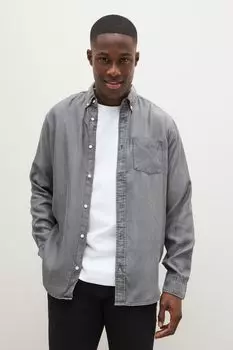 Джинсовая рубашка TENCEL с длинными рукавами обычного кроя Next, серый