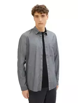 Джинсовая рубашка TOM TAILOR с длинными рукавами и узором "елочка" Tom Tailor Denim, цвет Grau Heringbone