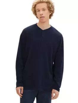 Джинсовая рубашка TOM TAILOR с длинными рукавами и вырезом Henley Tom Tailor Denim, цвет морской волны