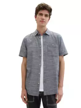Джинсовая рубашка TOM TAILOR с короткими рукавами в крапинку Tom Tailor Denim, синий