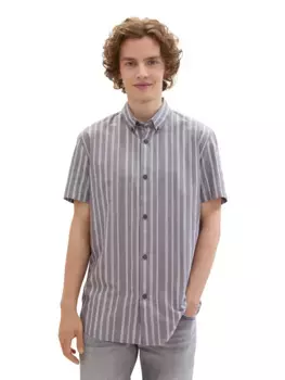 Джинсовая рубашка TOM TAILOR с короткими рукавами и полосатым узором Tom Tailor Denim, цвет Tarmac Grey Dobby Stripe