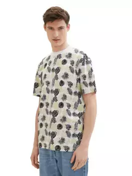 Джинсовая рубашка TOM TAILOR с принтом по всей поверхности Tom Tailor Denim, цвет White Multicolor Leaves Print