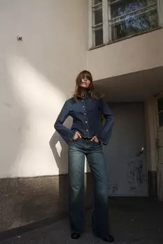 Джинсовая рубашка TRF ZARA, темно-синий
