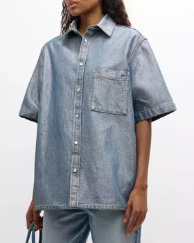 Джинсовая рубашка Vale с эффектом металлик DARKPARK, цвет Light Wash