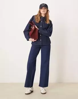 Джинсовая рубашка Vila с заниженной талией, темно-синяя джинсовая ткань