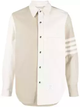 Джинсовая рубашка в стиле пэчворк с 4 полосками THOM BROWNE, нейтральный