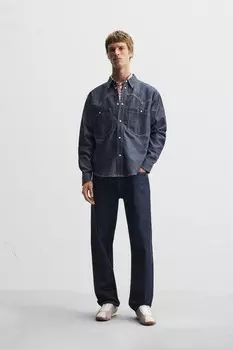 Джинсовая рубашка в стиле вестерн ZARA, синий