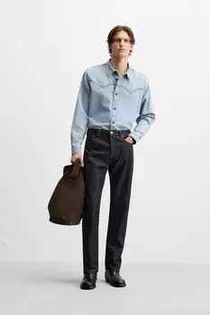 Джинсовая рубашка в стиле вестерн ZARA, синий
