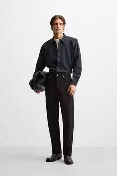 Джинсовая рубашка в стиле вестерн ZARA, синий/зеленый