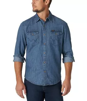Джинсовая рубашка Wrangler стандартного кроя в стиле вестерн, синий