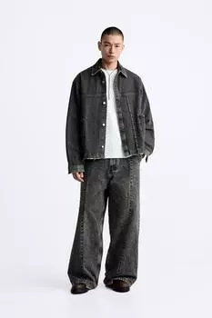 Джинсовая рубашка ZARA, антрацитовый серый
