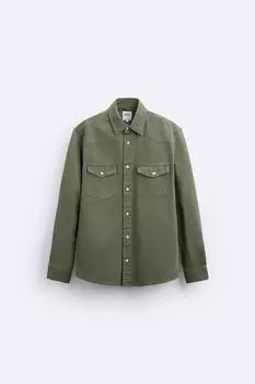 Джинсовая рубашка ZARA, хаки