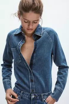 Джинсовая рубашка ZARA, синий