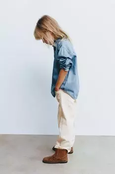 Джинсовая рубашка ZARA, средне-синий