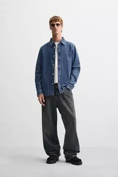 Джинсовая рубашка ZARA, средне-синий