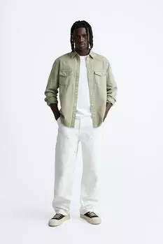 Джинсовая рубашка ZARA, светло-зеленый