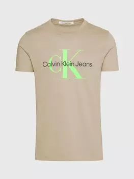 Джинсовая сезонная футболка с монологом Calvin Klein, серо-коричневый