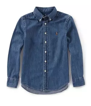 Джинсовая спортивная рубашка с длинными рукавами Polo Ralph Lauren Little Boys 2T-7, синий