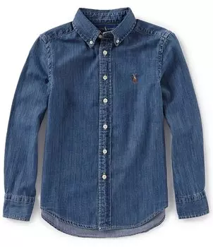 Джинсовая спортивная рубашка с длинными рукавами Polo Ralph Lauren Big Boys 8–20, синий