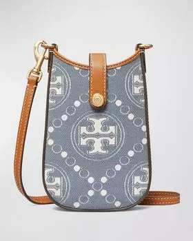 Джинсовая сумка через плечо для телефона с монограммой T Tory Burch, цвет Multi