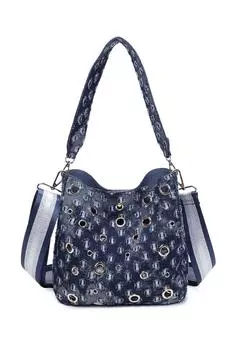 Джинсовая сумка-хобо с дыроколом и сумкой 2-в-1 с трехцветным блестящим ремешком Fontanella Fashion, синий