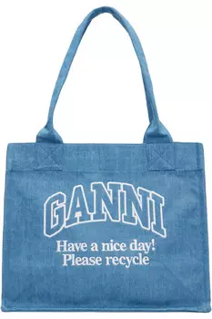 Джинсовая сумка-шопер Ganni, цвет denim